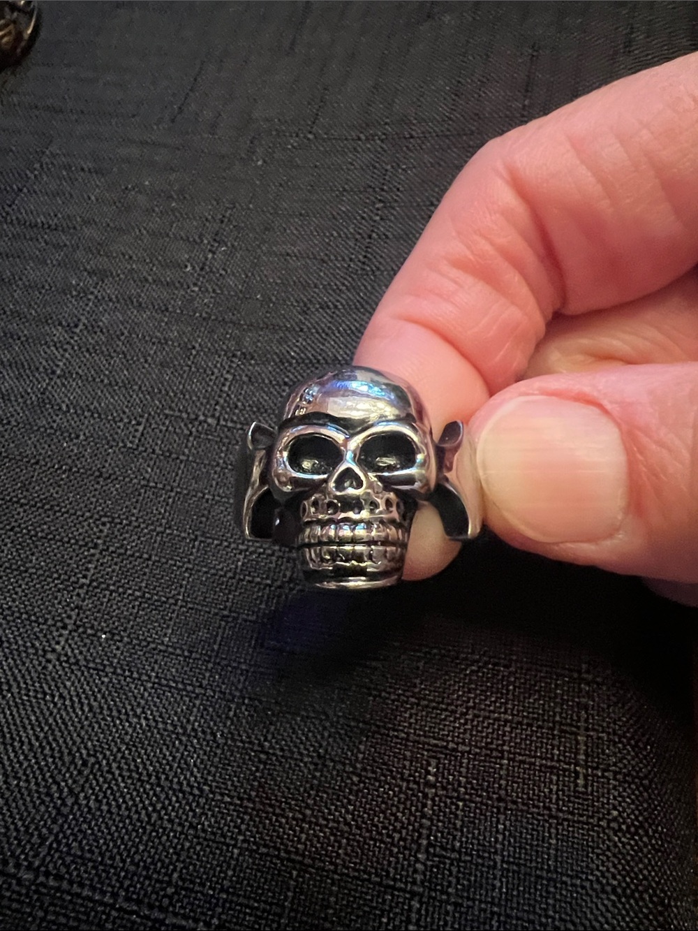 Men's Black Skull Ring - Silver Tone